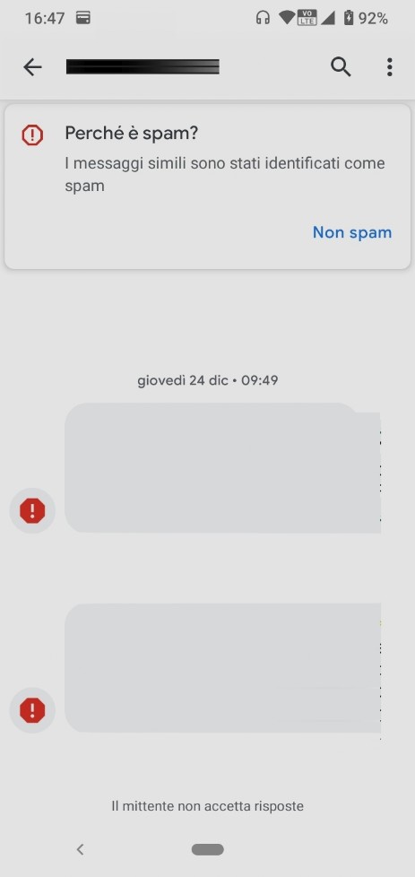 sms bloccati come spam sul cellulare