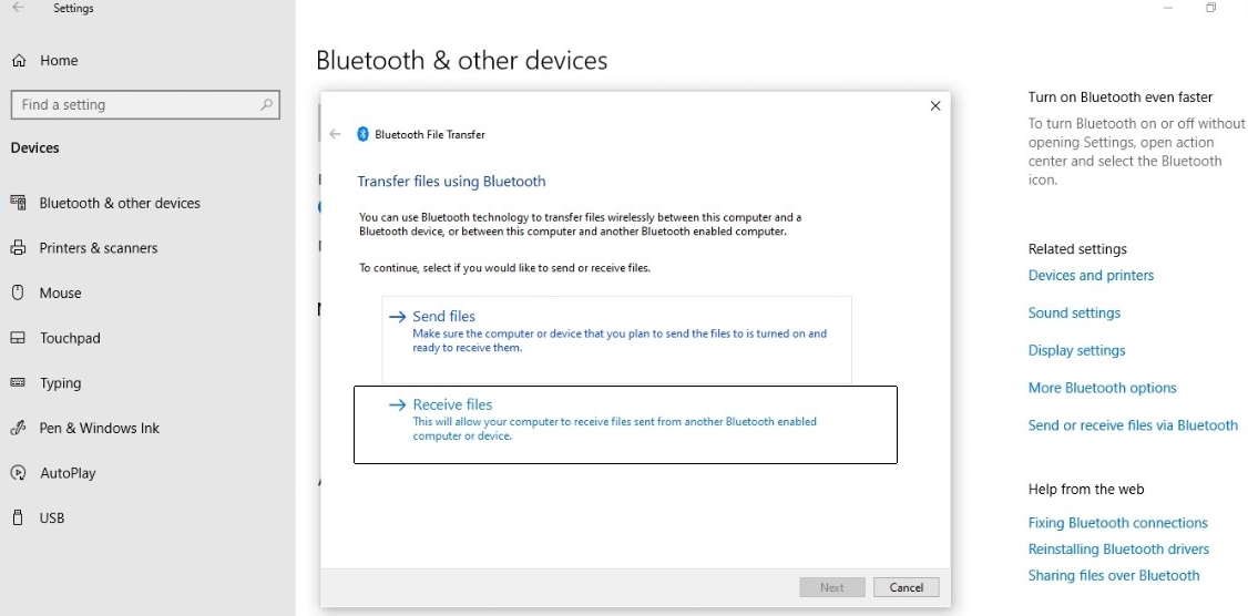  bluetooth trasferimento file al pc